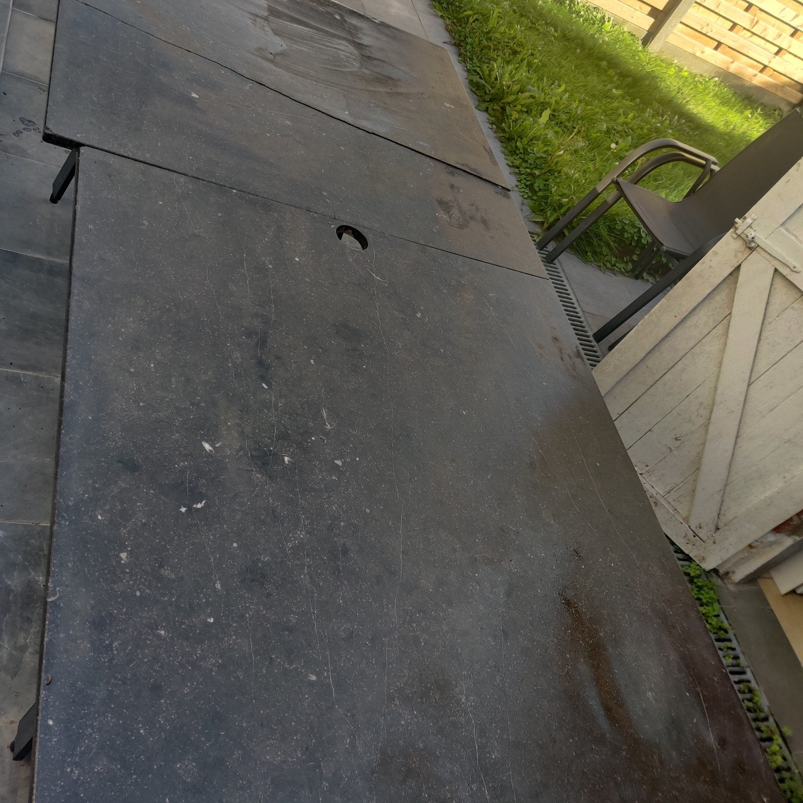 GRATIS Stenen blad tuintafel, Ophalen, Gebruikt, Rechthoekig, Overige materialen