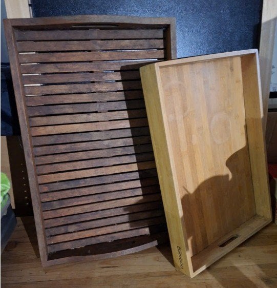 2 grote houten plateaus, Ophalen, Gebruikt, Hout, Dienblad