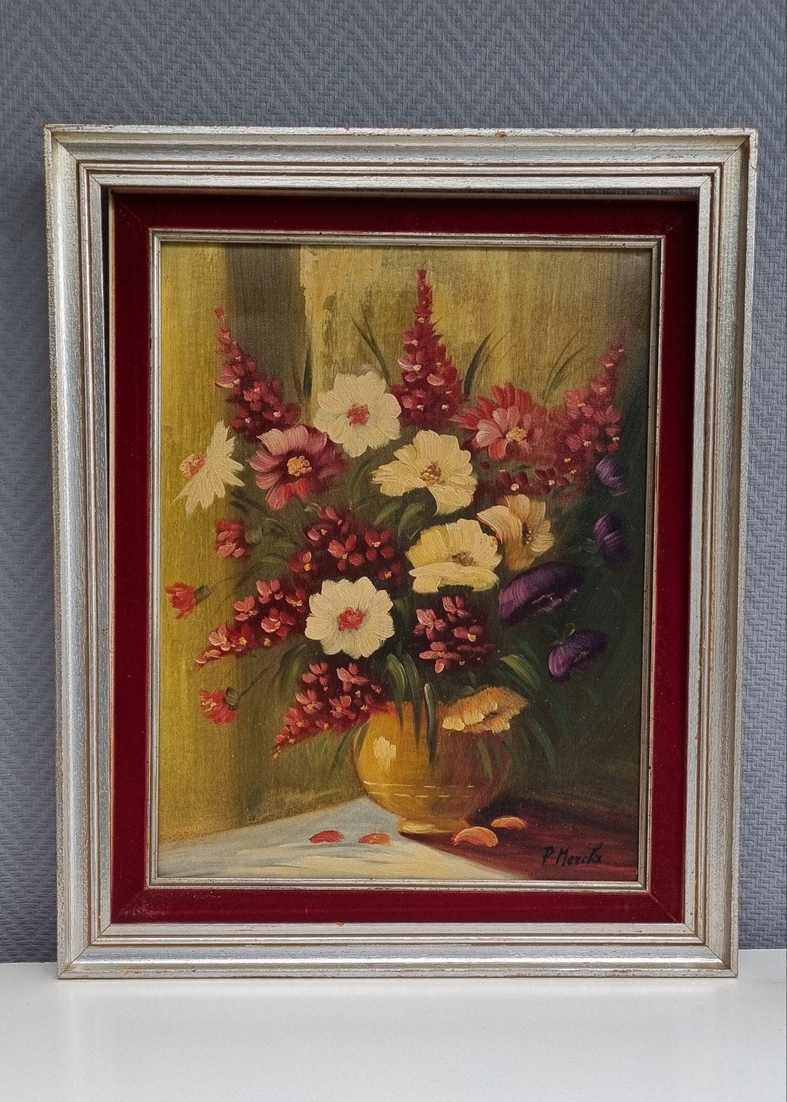 Tableau ancien-nature morte aux fleurs-huile de P.Merckx, Antiek en Kunst, Kunst | Schilderijen | Klassiek, Ophalen