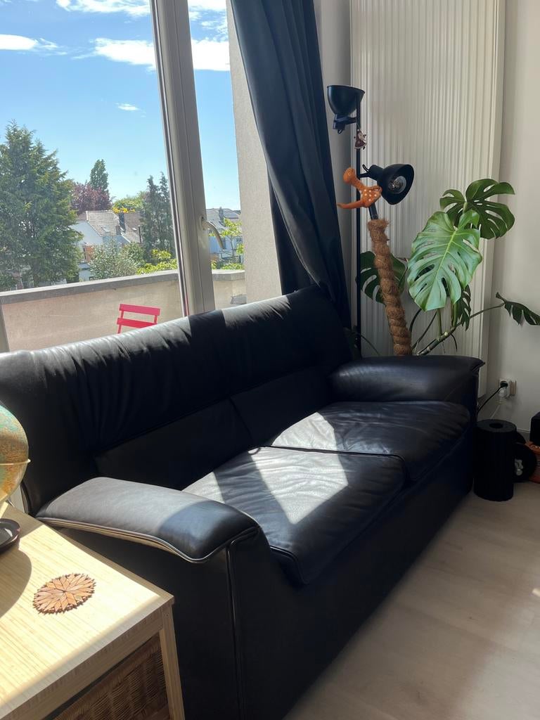 Donkerbruine lederen zetel, Ophalen, Gebruikt, Leer