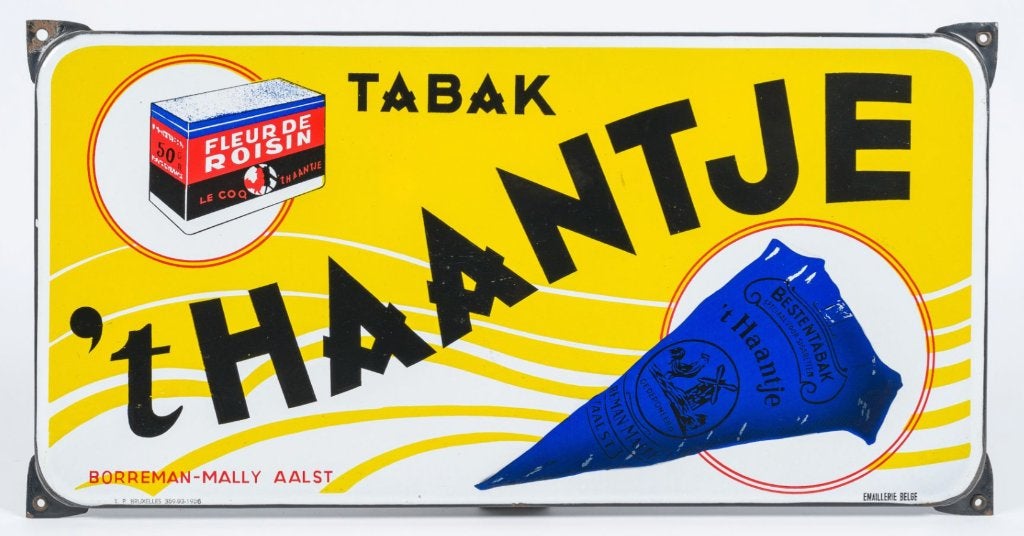 Origineel oud emaille reclame bord - Tabak 't Haantje Aalst, Verzamelen, Ophalen of Verzenden, Zo goed als nieuw, Reclamebord