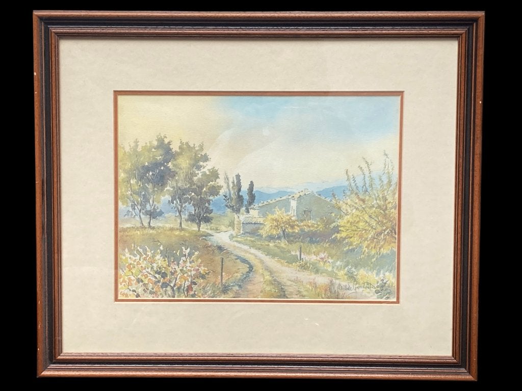 Aquarelle originale signée Michèle Gondinet 58/48 cm, Antiquités & Art, Art | Peinture | Classique, Paysage, Impressionniste, Aquarelle