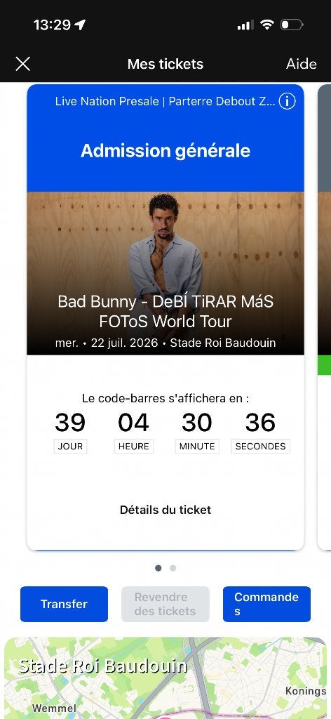 Place debout Bad Bunny 22/07 Bruxelles, Tickets en Kaartjes, Eén persoon, Juli
