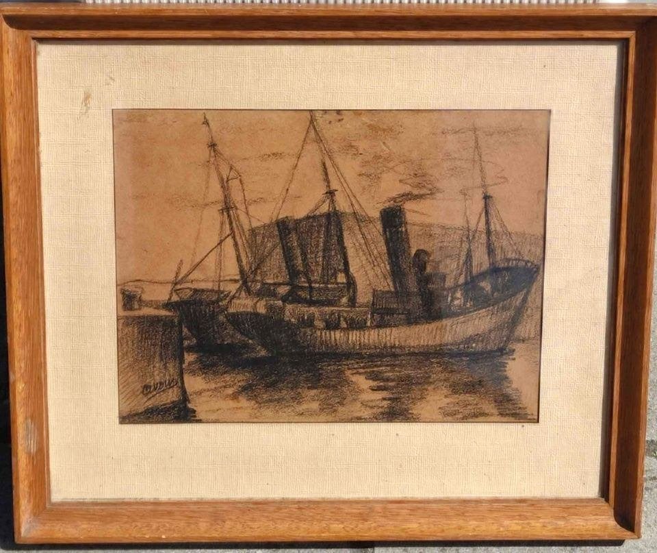 Fusain bateau signe, Enlèvement ou Envoi