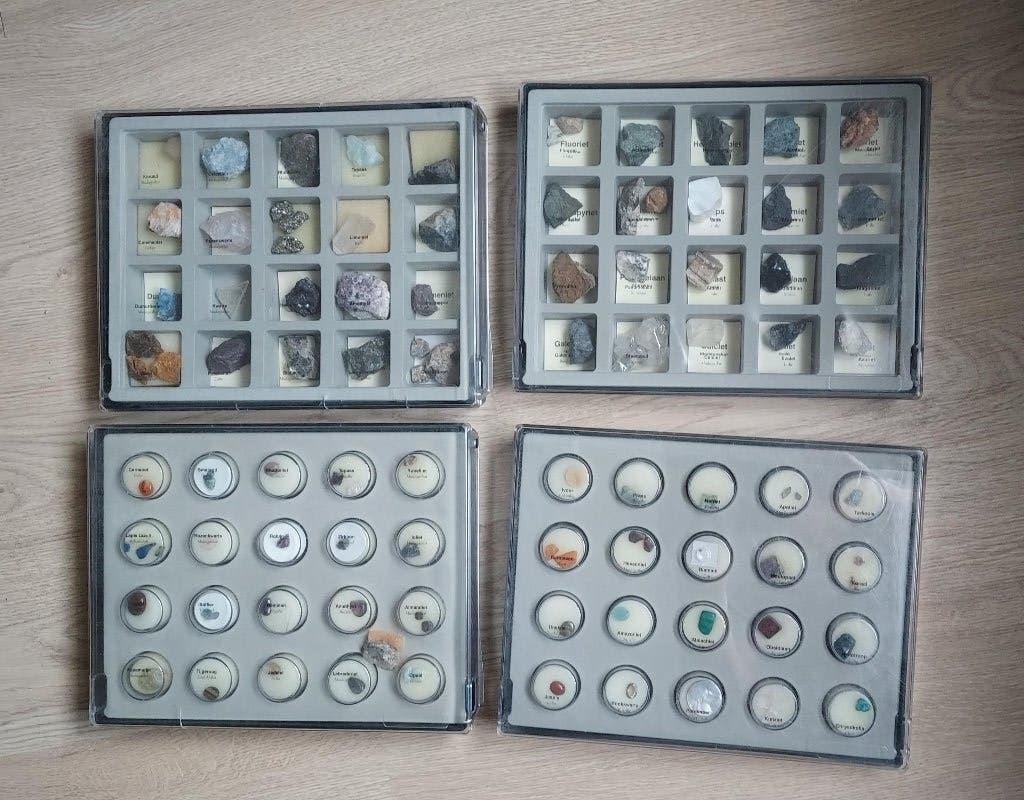 Verzameling van 80 mineralen en edelstenen (box + map), Verzamelen, Mineralen en Fossielen, Ophalen of Verzenden, Overige typen