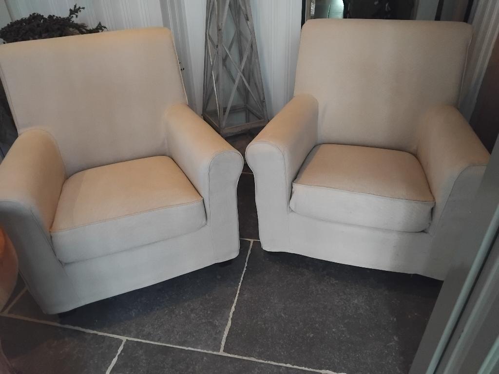 2 zetels beige stof landelijke stijl goede staat!, Enlèvement, Utilisé, Tissus