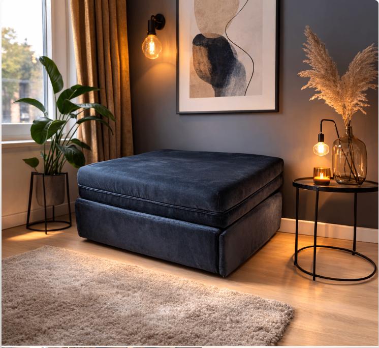 Compacte zetel die uitklapt tot bed + nieuwe fluweel hoes, Ophalen, Eenpersoons, Zwart, 190 cm of minder