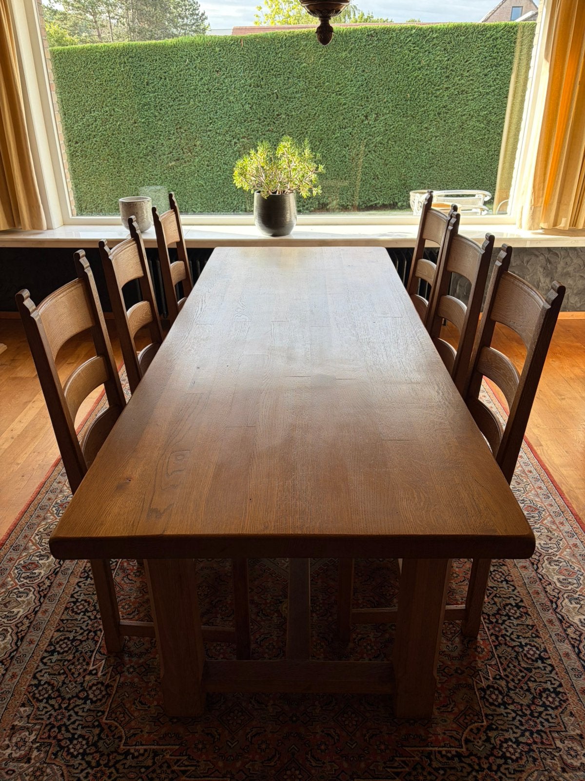 Eikenhout tafel met 6 stoelen, Huis en Inrichting, Ophalen, Gebruikt, Antiek, 4 tot 6 stoelen