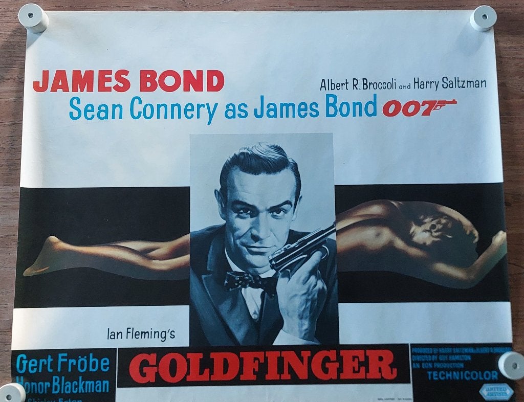 Belgische poster James Bond Goldfinger (R1972) (47x57 cm), Verzamelen, Gebruikt, Rechthoekig Liggend, Ophalen of Verzenden, A1 t/m A3