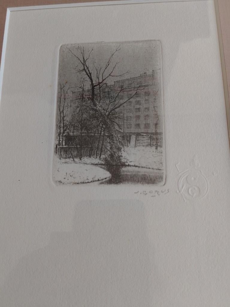 Jacques Gorus  1901 - 1981  Antwerpen Winter, Verzenden, Stadsgezicht, Ets, Gesigneerd