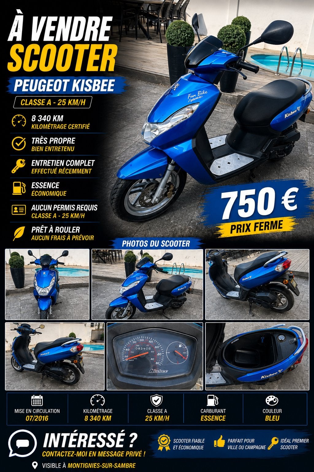 Peugeo kisbee classe A, 49 cm³, Comme neuf, Enlèvement, Classe A (25 km/h)