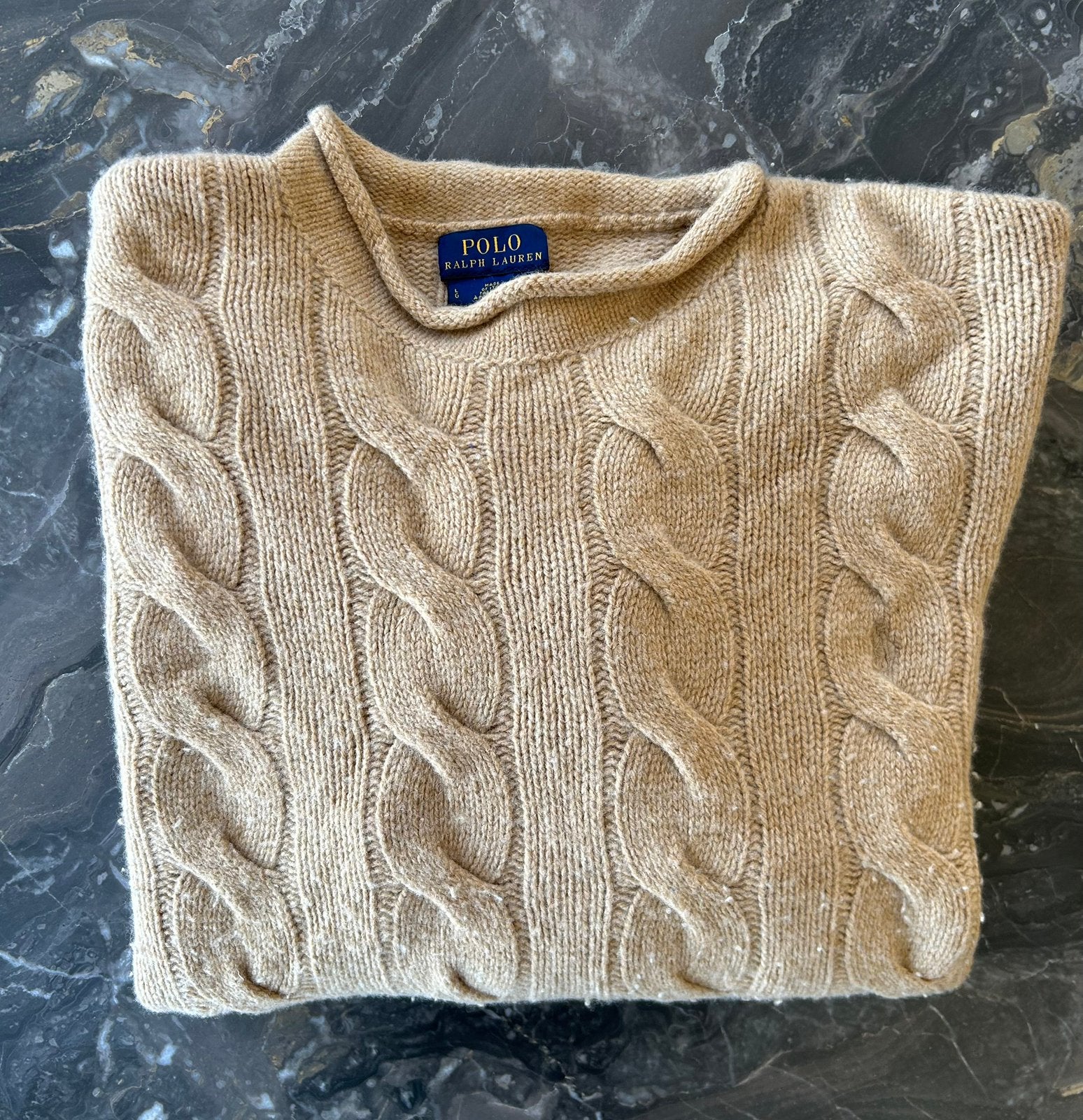 Pull en maille torsadée Polo Ralph Lauren (L), Vêtements | Hommes, Enlèvement ou Envoi, Porté, Taille 52/54 (L), Beige