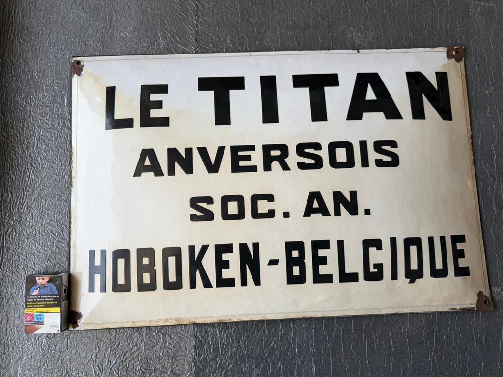 Plaque émaillé ancienne bombée titan, Antiquités & Art, Enlèvement
