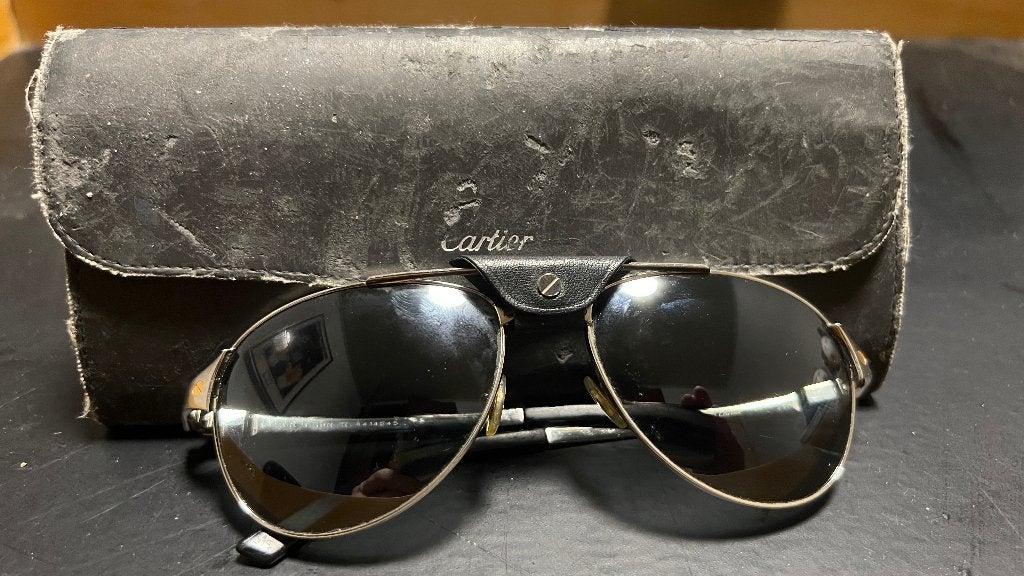 Cartier Santos-Dumont 150 zonnebril, Handtassen en Accessoires, Zonnebrillen en Brillen | Heren, Ophalen, Zo goed als nieuw, Grijs