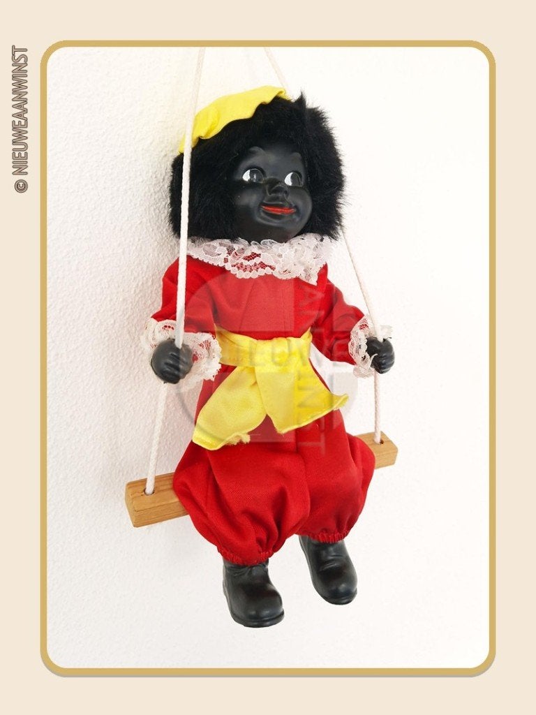 Nostalgische vintage etalage Piet pop schommel - rood/geel, Envoi, Comme neuf