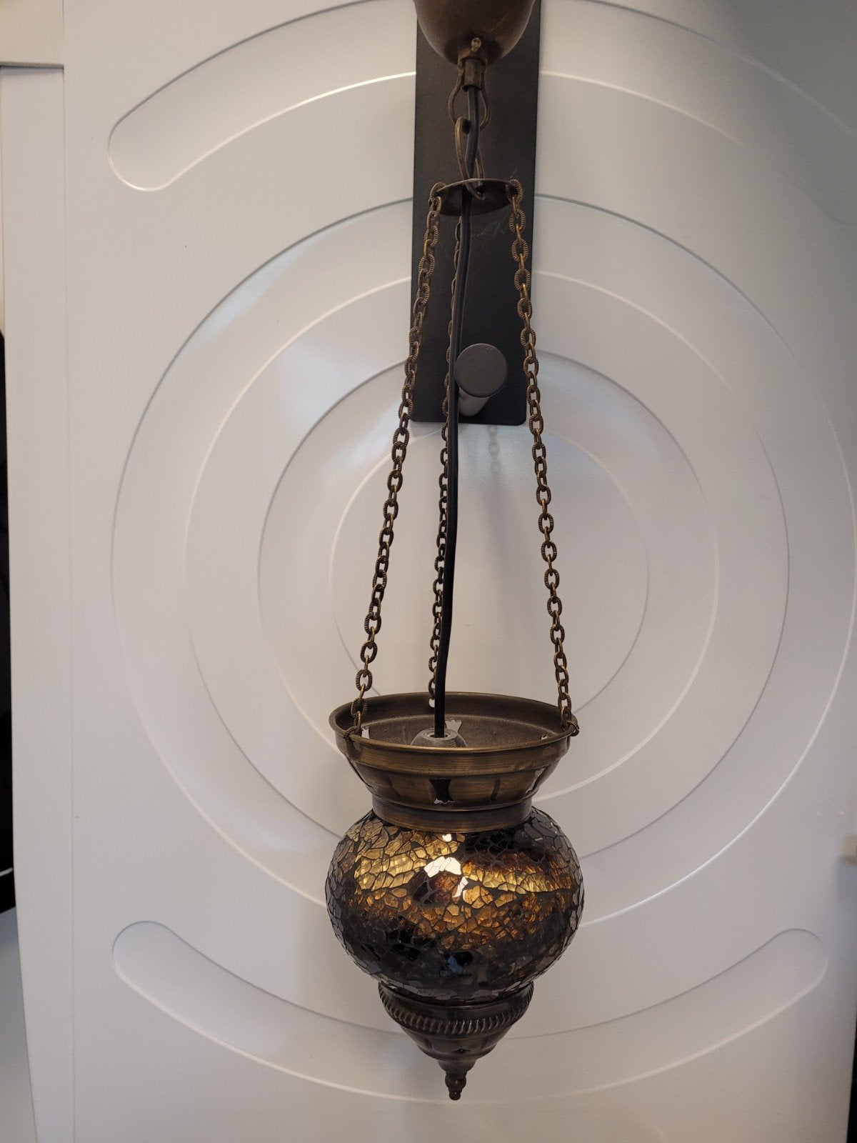 Oosterse lamp met amberkleurig mozaïekglas afgewerkt met, Ophalen, Zo goed als nieuw, Glas, Oosterse