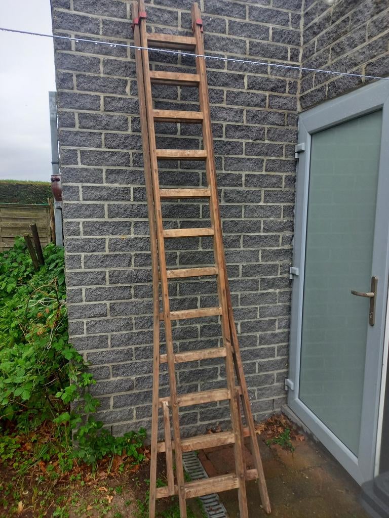 Houten 2-delige ladder, Doe-het-zelf en Bouw, Ladders en Trappen, Ophalen, Ladder