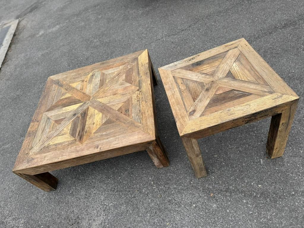 Salontafel + bijzettafel in oude Olm, Ophalen, Zo goed als nieuw