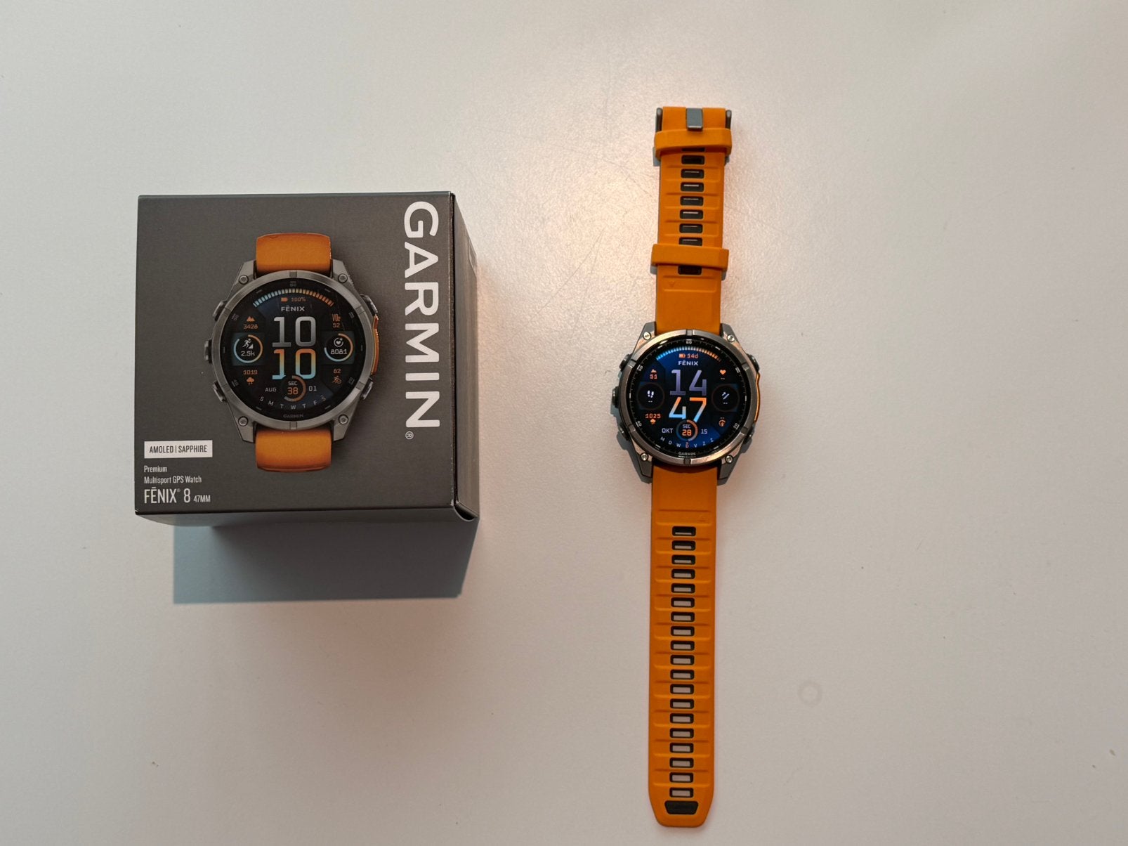 Garmin Fēnix 8 – 47 mm AMOLED – Inclusief 3 extra bandjes, Handtassen en Accessoires, Ophalen, Stappen, Zo goed als nieuw, Waterdicht