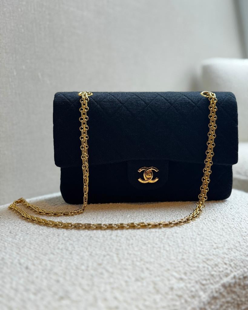 Chanel Fabric Double Flap Bag Medium zwart, Handtassen en Accessoires, Tassen | Damestassen, Gebruikt, Schoudertasje, Zwart, Ophalen