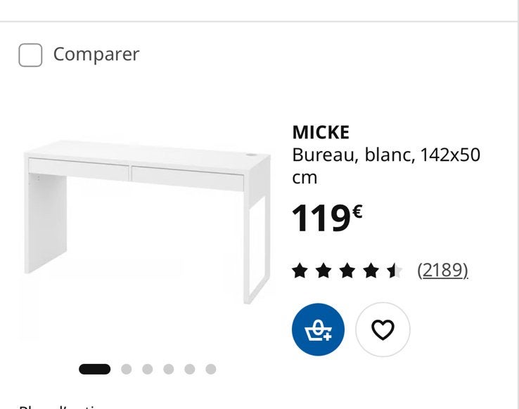 Bureau blanc IKEA MICKE + Chaise offerte, Enlèvement, Comme neuf