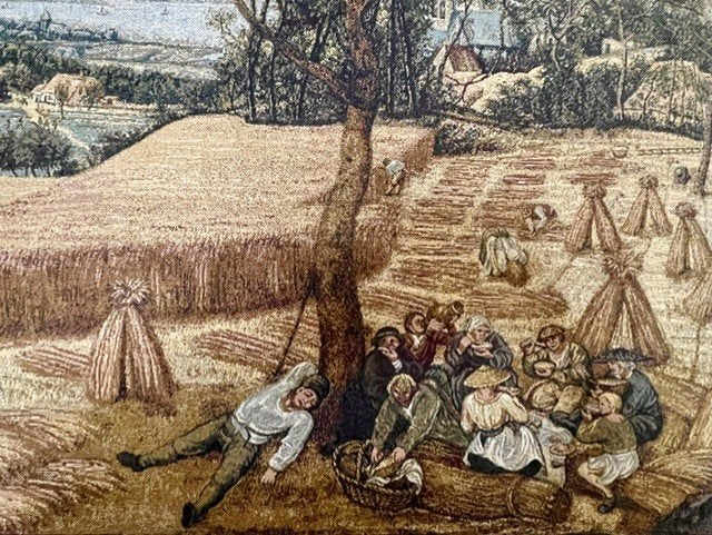 Antiek wandtapijt — oogsttafereel in Vlaamse stijl, Ophalen, 68 cm, 108 cm, Klassiek