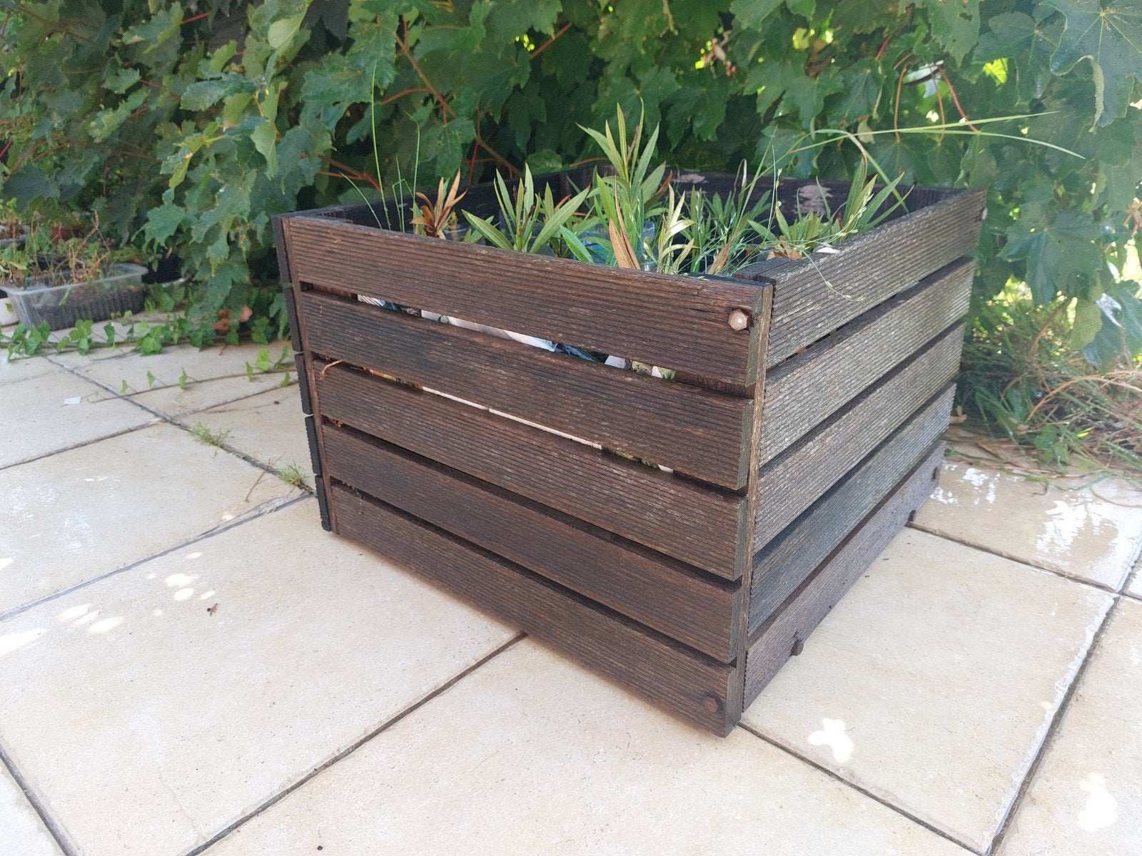 4 jardinières en bois de Bankirai, Jardin & Terrasse, Bacs à fleurs & Jardinières, Enlèvement, Bois