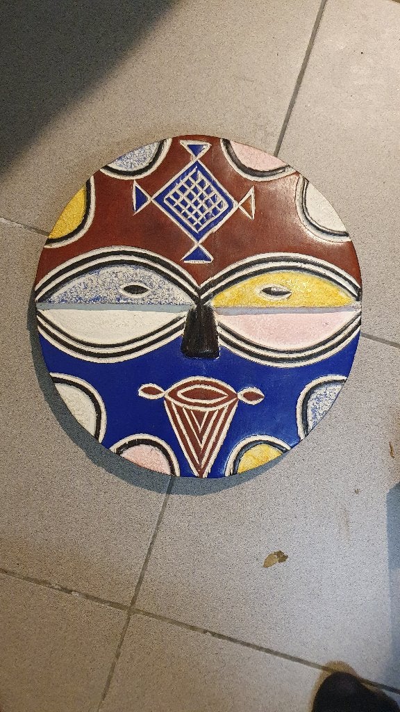 Rond Afrikaans decoratief wandmasker, Enlèvement, Fait main, Masque