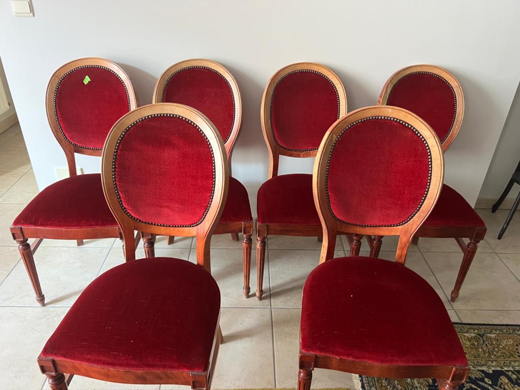 Set (6) medaillon stoelen - rode velours - Louis Philippe, Antiek en Kunst, Ophalen
