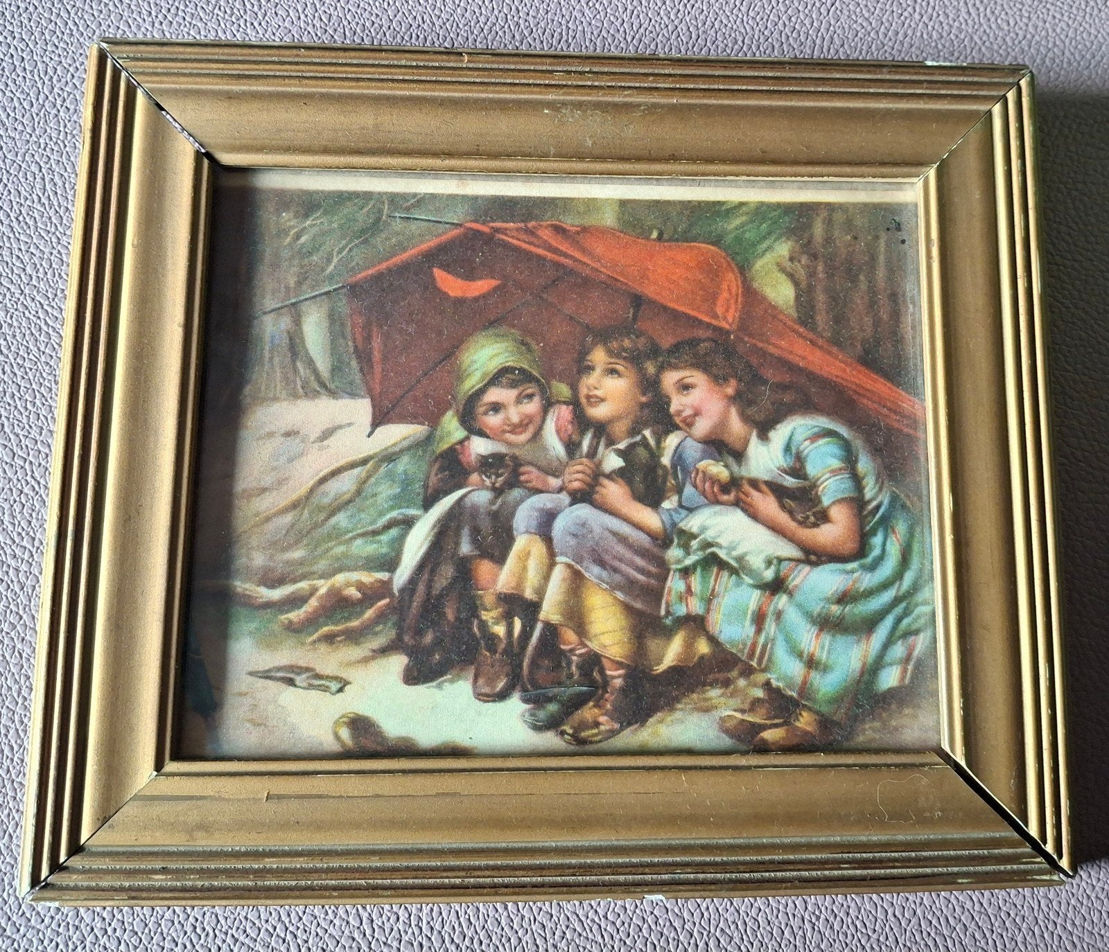 antieke prent " drie kleine katjes" van Joseph Clarck, Antiquités & Art, Art | Peinture | Classique, Enlèvement ou Envoi, Encadré