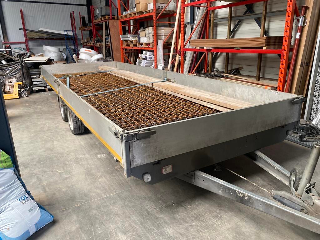 Aanhangwagen 606x220cm dubbelasser geremd, Ophalen, Gebruikt