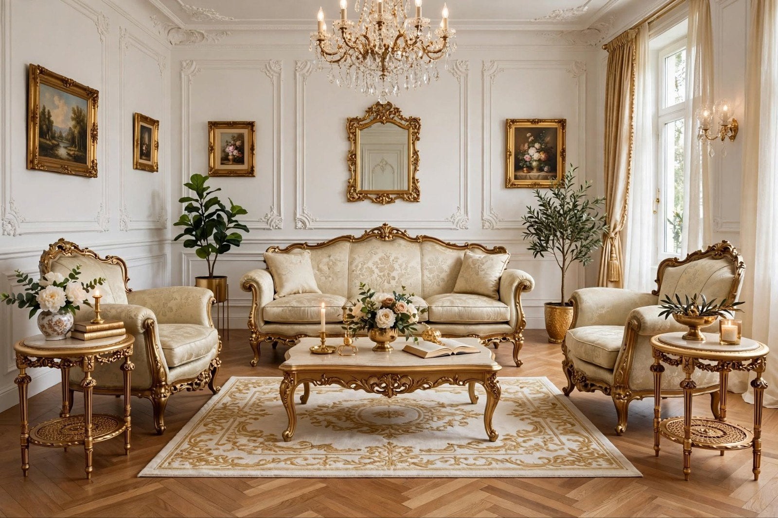 Set canapé Baroque style Louis XVI avec 2 tables d'appoint., Antiquités & Art, Enlèvement