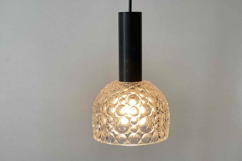 Lampe suspendue vintage, verre et métal., Enlèvement ou Envoi