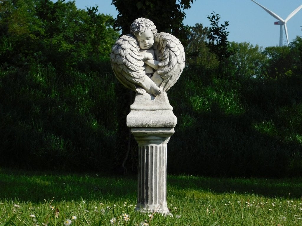 Ange avec ailes sur socle - 110 cm - Pierre, Enlèvement ou Envoi, Pierre, Ange