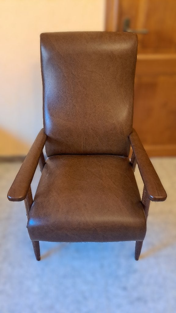Fauteuil vintage simili-cuir, Maison & Meubles, Moins de 75 cm, Vintage, Comme neuf, Enlèvement