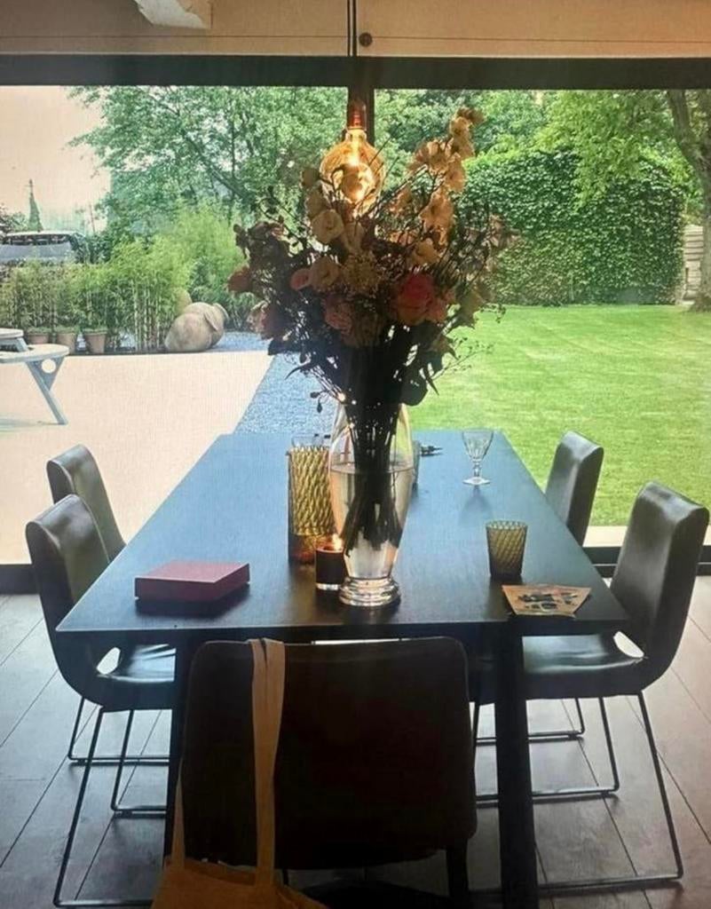 Eettafel met 6 lederen stoelen, Enlèvement, Utilisé, Landelijk - modern, 4 à 6 chaises