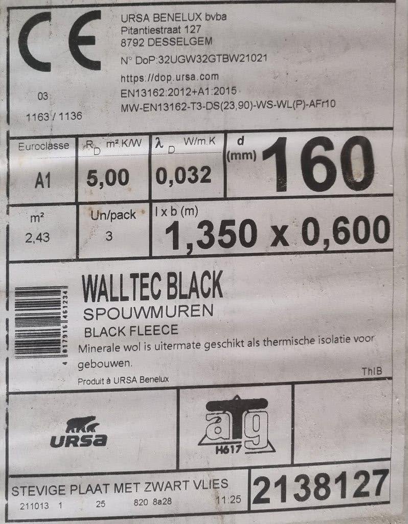 Ursa Walltec black isolatie, Laine de verre, Enlèvement, Isolation des murs, 12 cm ou plus