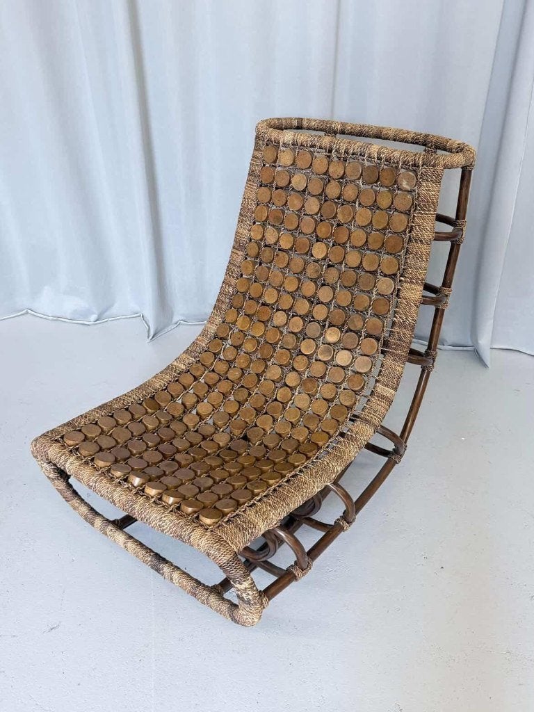 Fauteuil lounge vintage en bambou, fauteuil relaxant, 1970s, Envoi, Utilisé, Bois