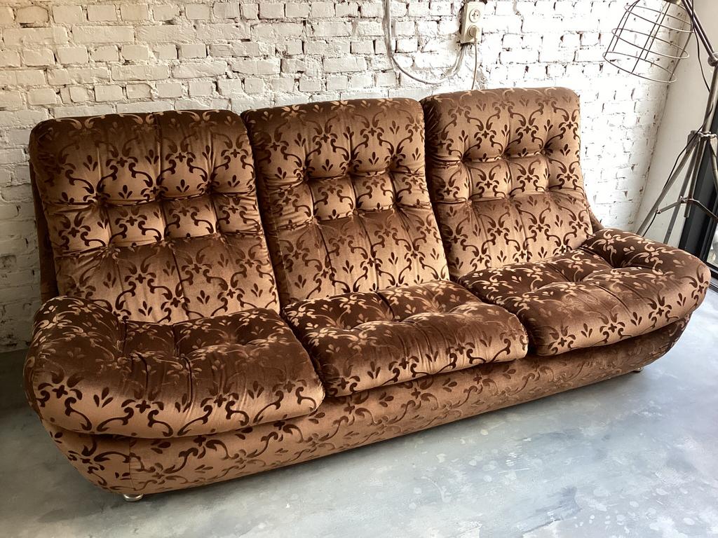 Authentieke jaren 60 vintage 3-zits zetel & 2 fauteuils, 200 à 250 cm, Banc droit, Enlèvement, Utilisé