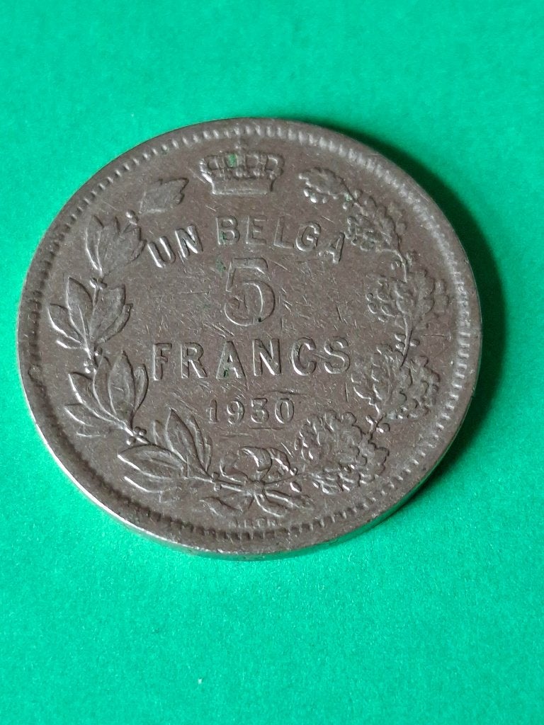 1930 België 5 francs / 1 belga Franse versie positie A, Postzegels en Munten, Verzenden, Metaal, Losse munt