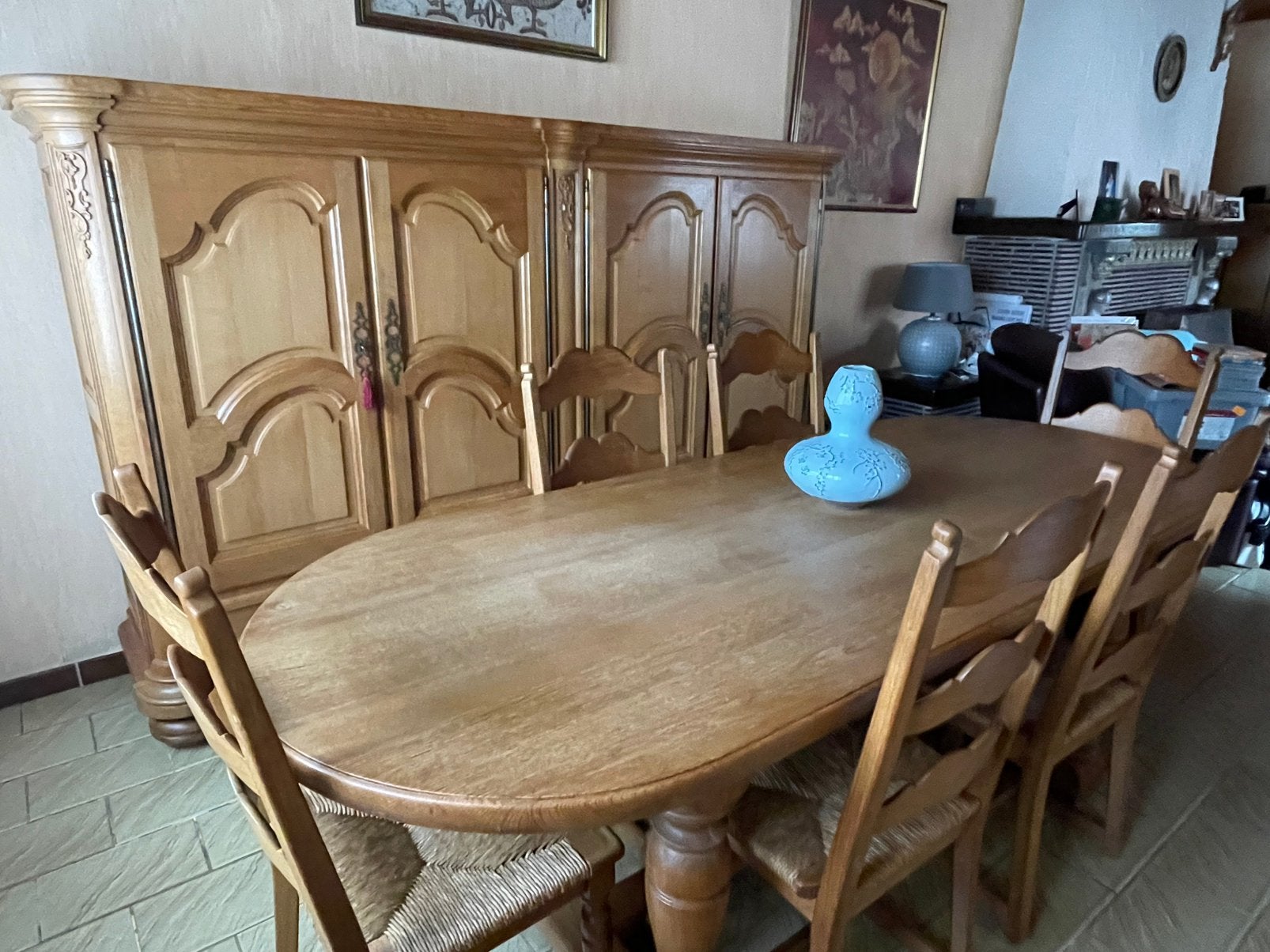 Massief eiken eetkamer, Ophalen, Gebruikt, Klassiek, 6 tot 8 stoelen