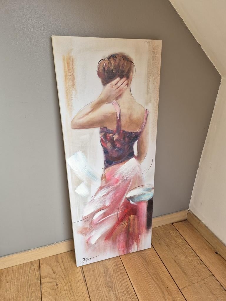 Origineel schilderij van Rena - hedendaags werk - Femme dos, Ophalen of Verzenden, Schilderij