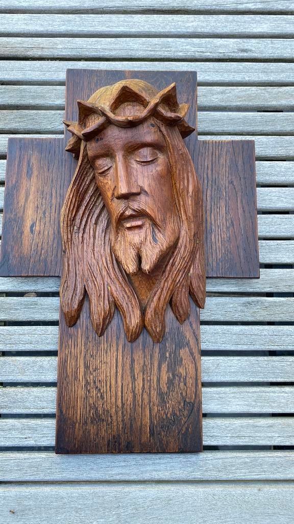Houtsnijwerk kruisbeeld, Antiek en Kunst, Antiek | Religieuze voorwerpen, Ophalen