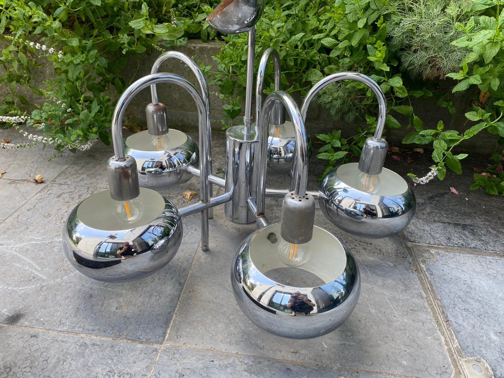 Vintage retro luster jaren 60 70 chroom, Ophalen, Gebruikt, Vintage, E27 (groot)