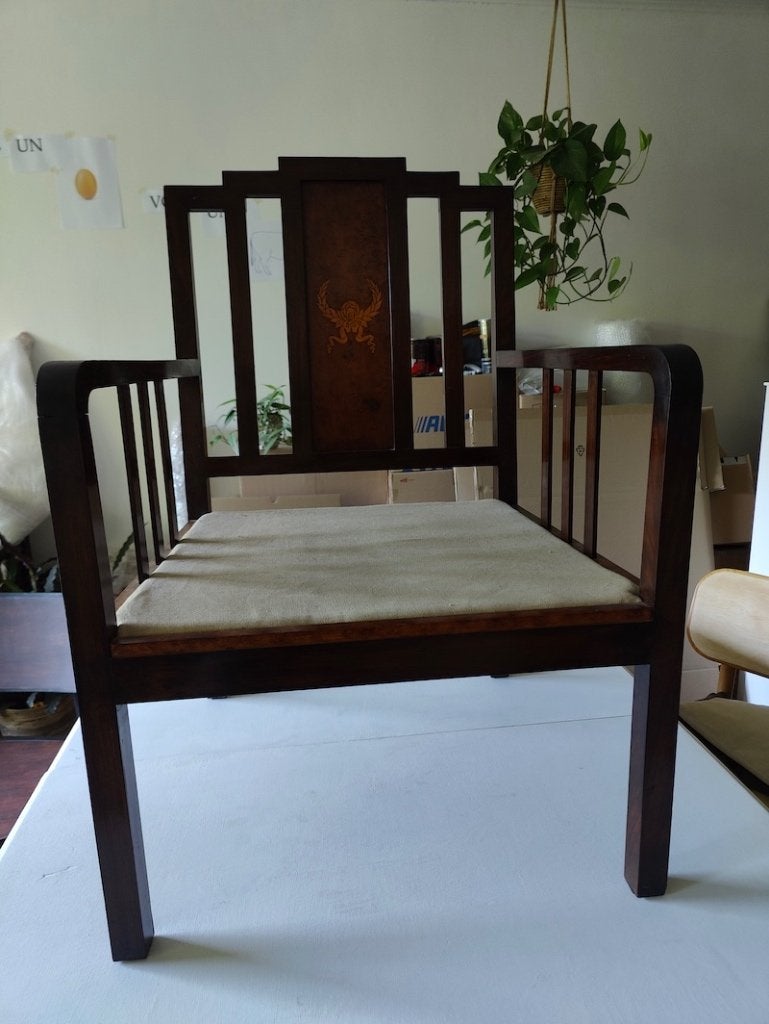 2 fauteuils anciens en bois exotique, Enlèvement