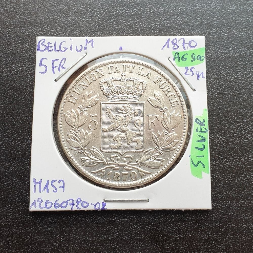Zilveren Munt België 5 Frank 1870 - 5 Francs 1870 Leopold II, Postzegels en Munten, Zilver, Ophalen of Verzenden, Losse munt, Zilver
