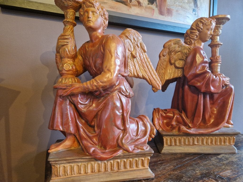 Duo Italiaanse Terracota Kandelaars 19e eeuws, Antiek en Kunst, Ophalen