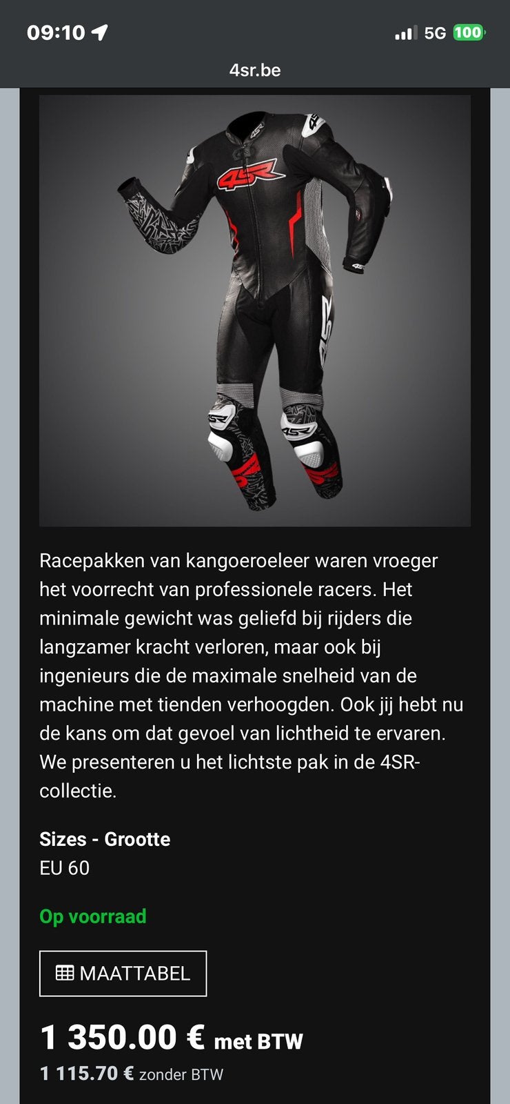 4sr racepak maat 50, Ophalen of Verzenden, Nieuw