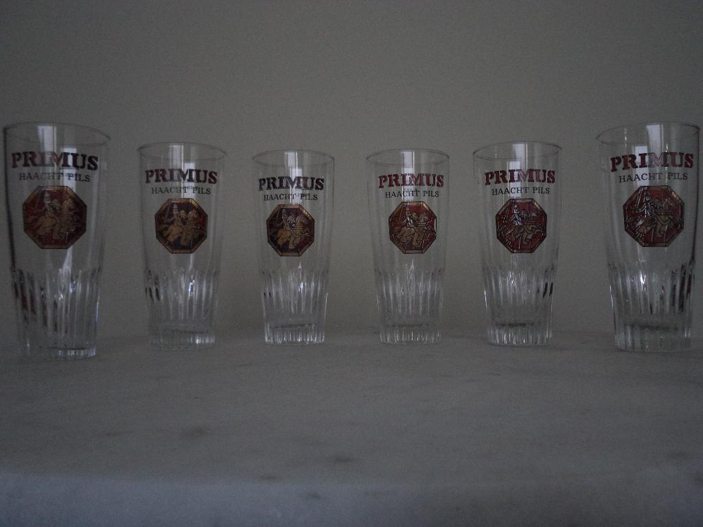 6 Glazen Primus, Verzamelen, Ophalen of Verzenden, Nieuw, Bierglas