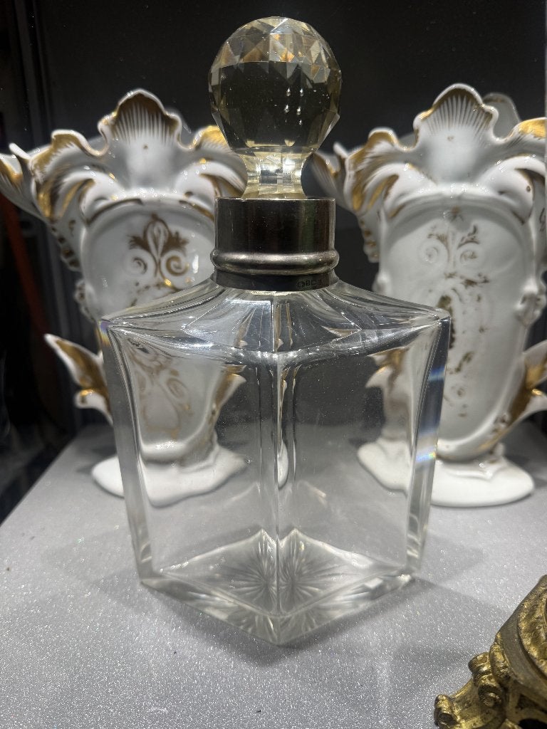 Boheemse Kristallen Vaas met Sterling Zilveren Kraag (925), Antiek en Kunst, Ophalen of Verzenden
